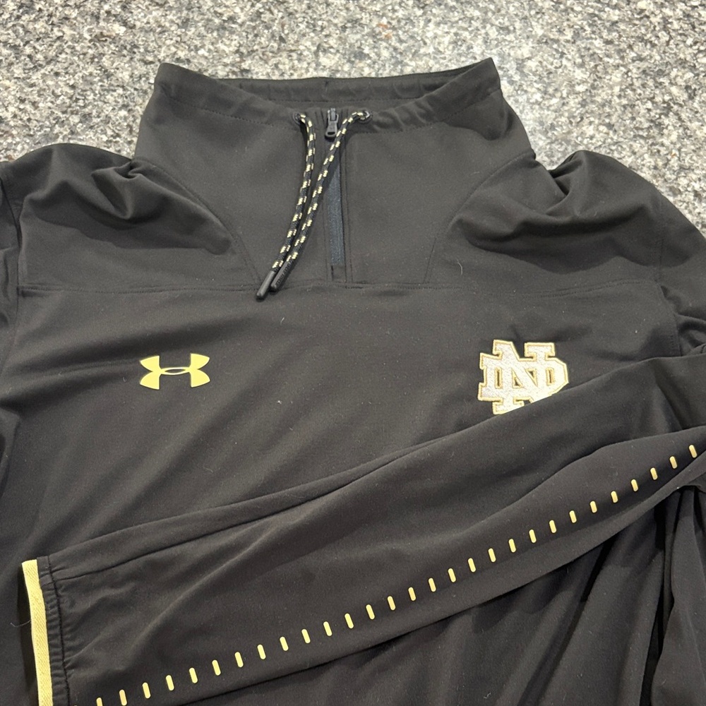 Under Armour Notre Dame 1/4 Zip Black Pullover with Gold Details